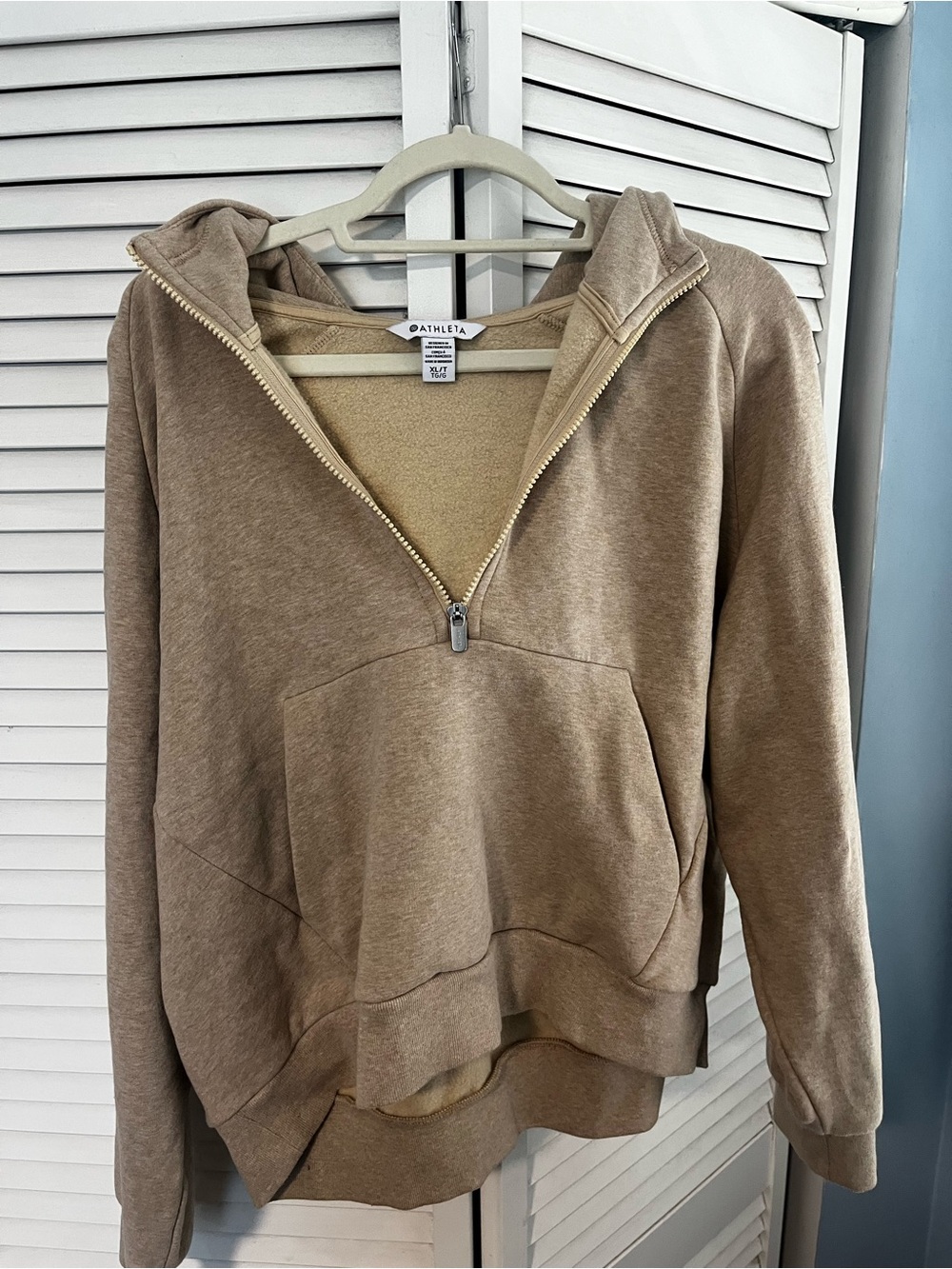 Athleta Women's Taupe Cropped Half-Zip Hoodie Sweater
